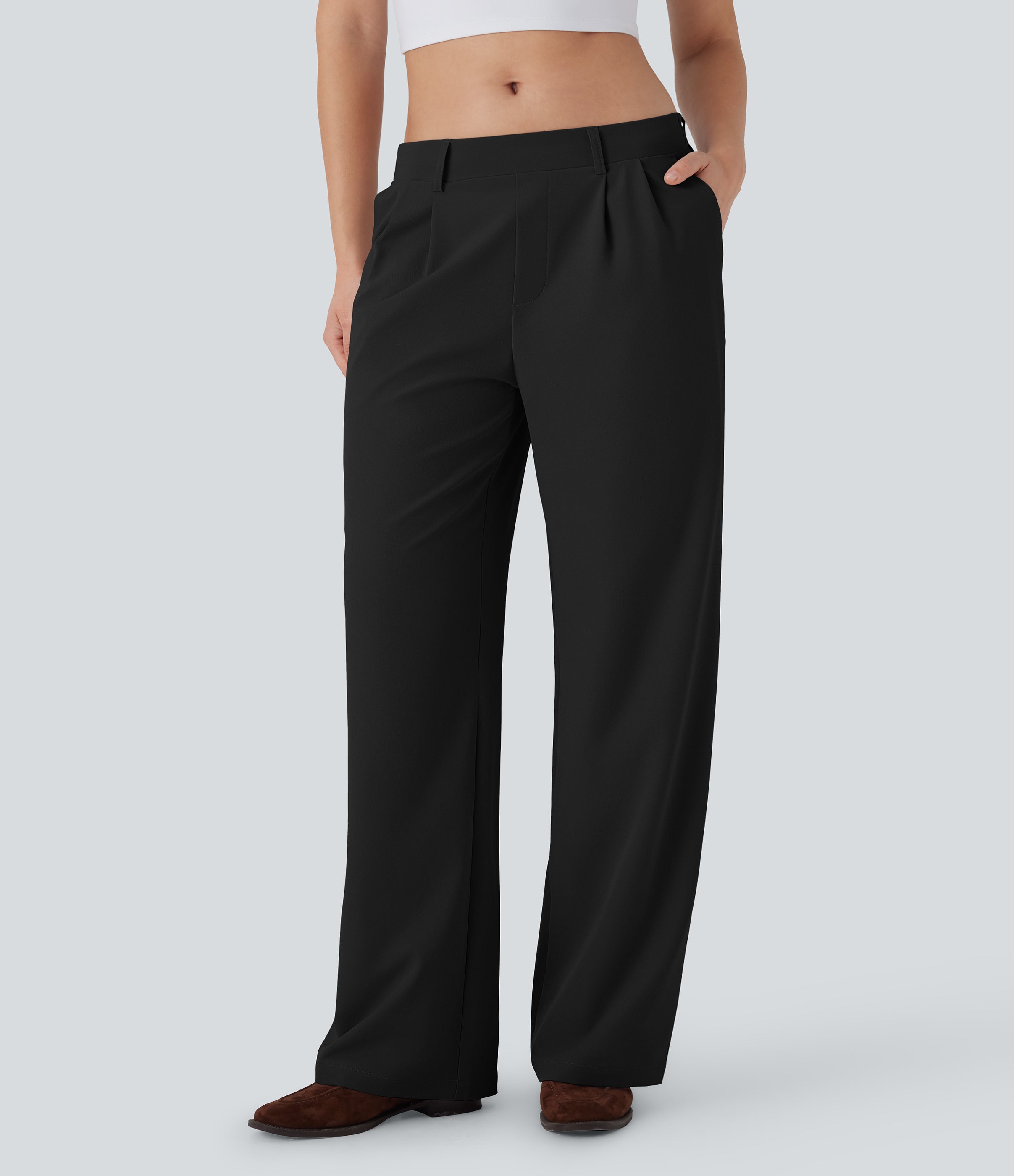 Quick Dry Low Rise Inside Drawstring Straight Leg Casual Pants with Pockets-UPF 40+