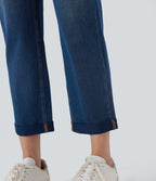 FlexTM Mid Rise Straight Leg Washed Casual Jeans with Pockets