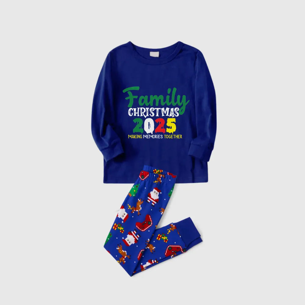Christmas Family Matching Pajamas-Cozy Blue Pjs Set with "Family Christmas 2025"  Print
