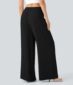 High Waisted Casual Linen-Feel Pants with Pockets