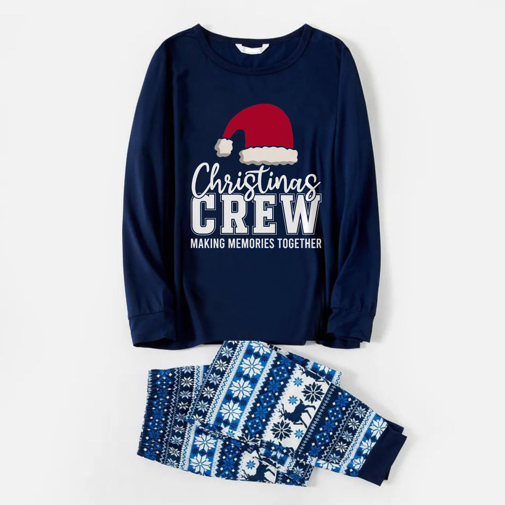Joyful Blue Christmas Pajamas Set With Santa Hat and Text Print