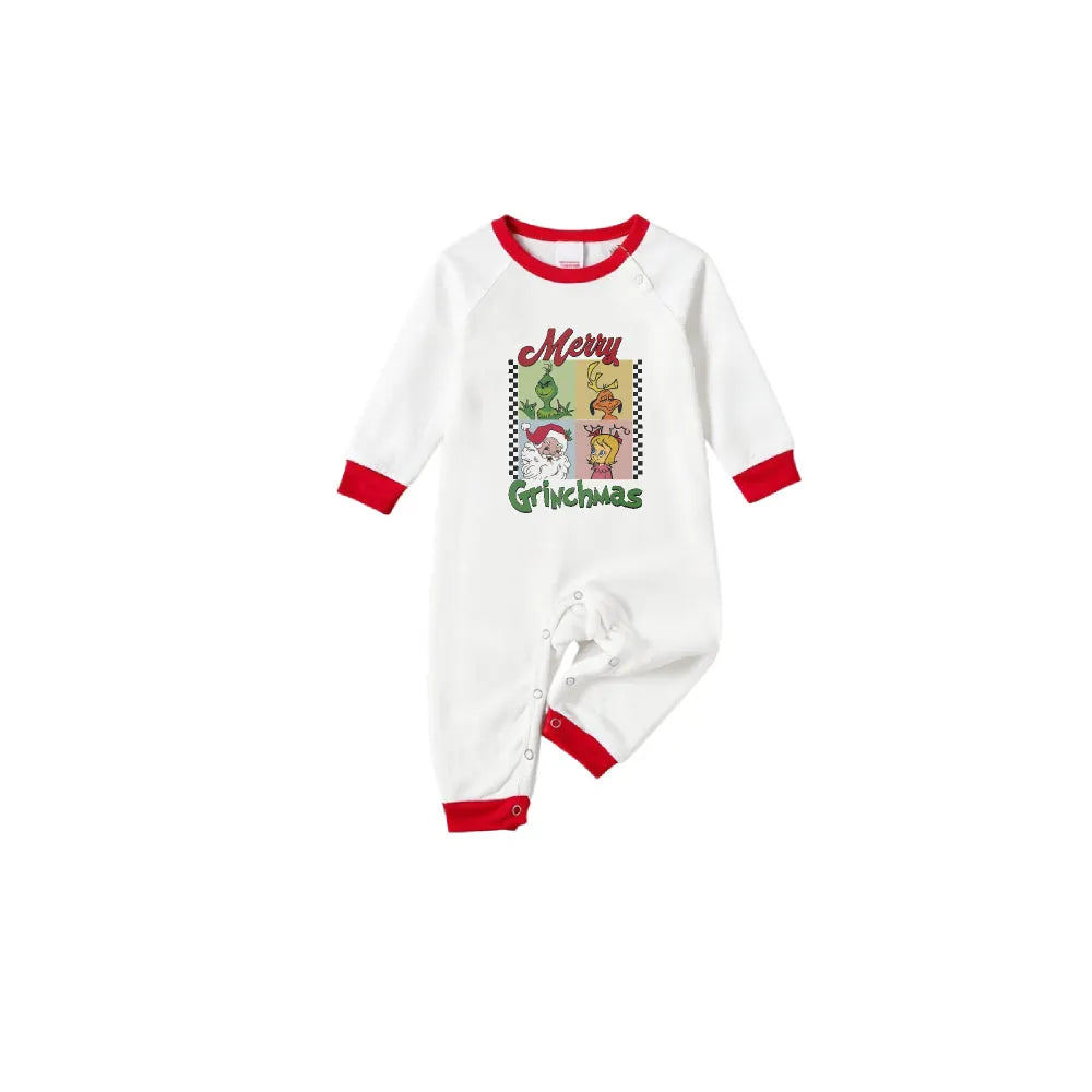 Family Christmas White Pajamas Set With Xmas Pattern Print