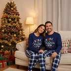 Couple Matching Pajamas With "2025 Christmas Crew" Text and Christmas Pattern Printed