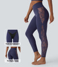 SoftlyZeroTM High Waisted Crossover Contrast Lace Built-in Underwear Yoga Leggings with Pocket-UPF50+