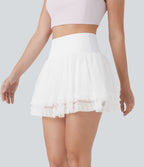 SoCinched High Waisted Tummy Control Contrast Mesh 2-in-1 Mini Dance Skirt with Pockets