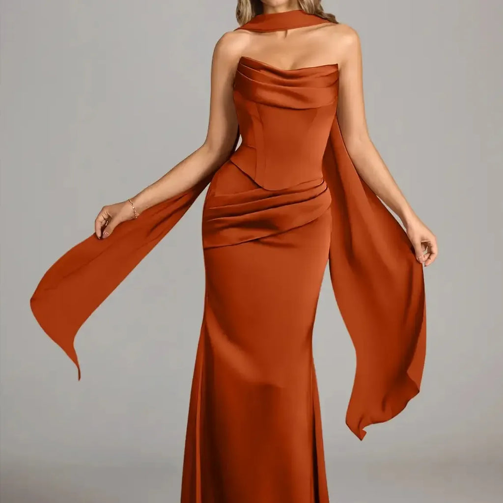 Azazie Sorrel Corset Lace-up Mermaid Wedding Guest Evening Luminous Satin Maxi Dress Minimalist