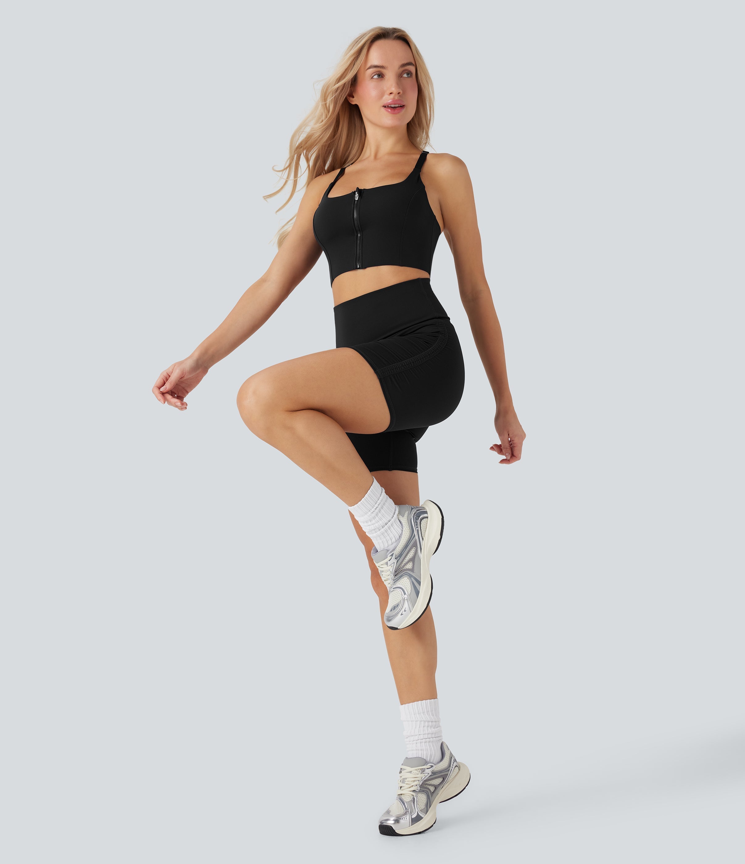 SoftlyZeroTM QuickDry SoCinched High-Waisted Tummy-Control Ruched Running Biker Shorts 5''