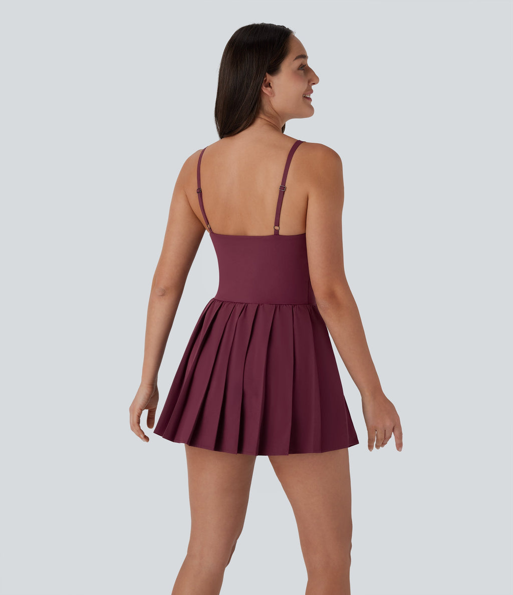 BreezefulTM Pleated Adjustable Buckle 2-in-1 Micro Mini Quick Dry Casual Slip Dress with Pocket-Easy Peezy