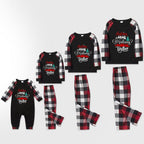 Christmas Family Matching Pajamas-Red and Gray Plaid Pjs set with "Christmas Crew Making Memories Together" Artistic Font Slogan Print