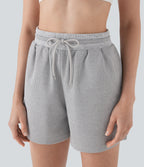 High Waisted Drawstring Waffle Yoga Shorts with Pockets