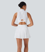 BreezefulTM Sleeveless Cut Out 2-in-1 Pleated Quick Dry Mini Tennis Active Dress with Pockets