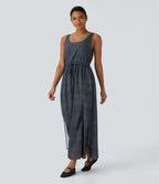 Sleeveless Drawstring Maxi Casual Dress with Pockets