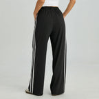 Women's Casual High Waist Striped Wide Leg Trousers, Sporty Drawstring Waist Side Pocket Outfit, Minimalist Versatile Women's Bottom