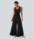 U Neck Racerback Drawstring Casual Jumpsuit with Pockets