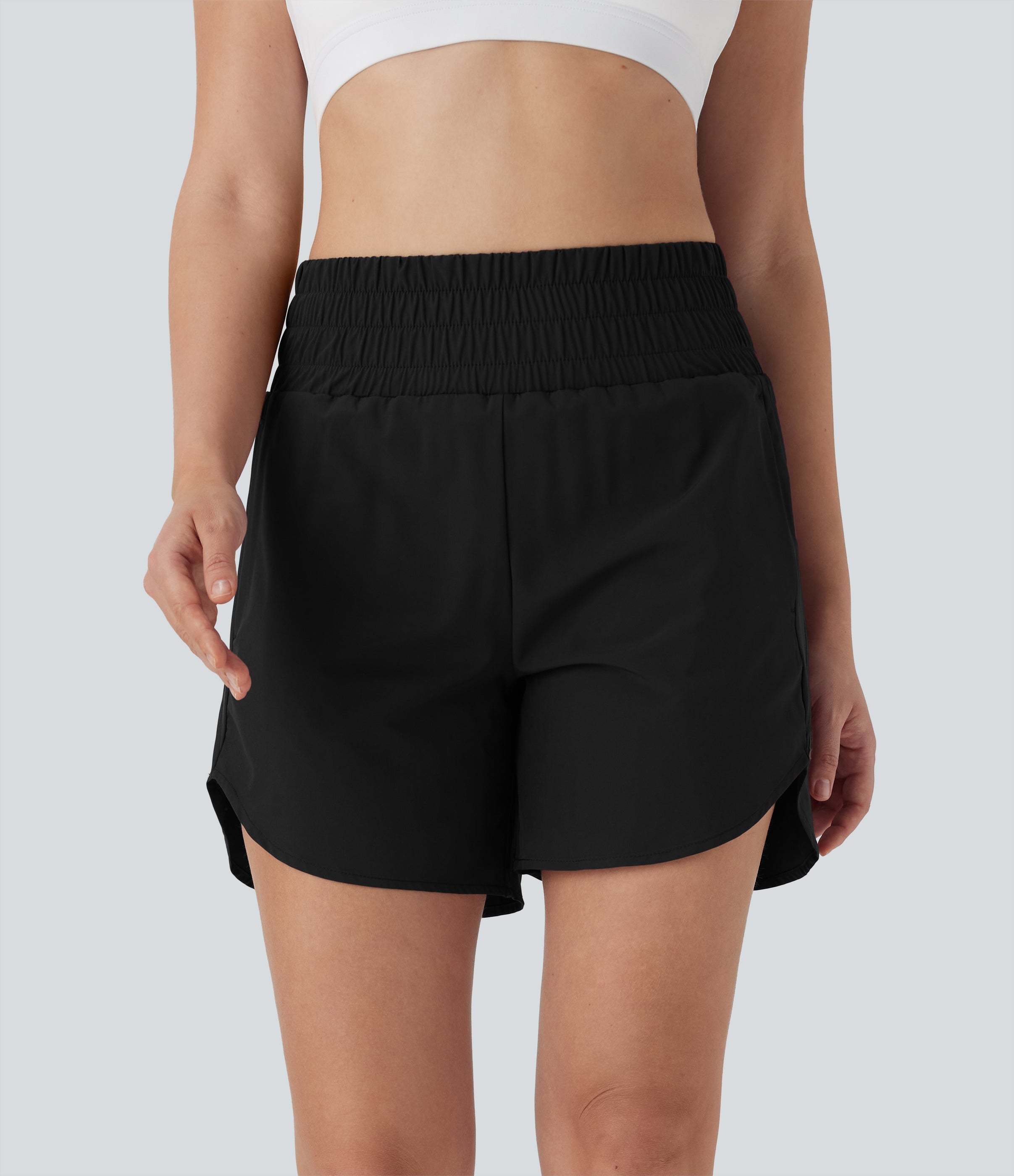 BreezefulTM High Waisted Pockets 2-in-1 Curved Hem Quick Dry Running Shorts 5.5''-Longer Length