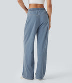 FlexTM High Waisted Drawstring Wide Leg Cool Touch Casual Jeans with Pockets
