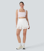 SoCinched High Waisted Tummy Control Contrast Mesh 2-in-1 Mini Dance Skirt with Pockets