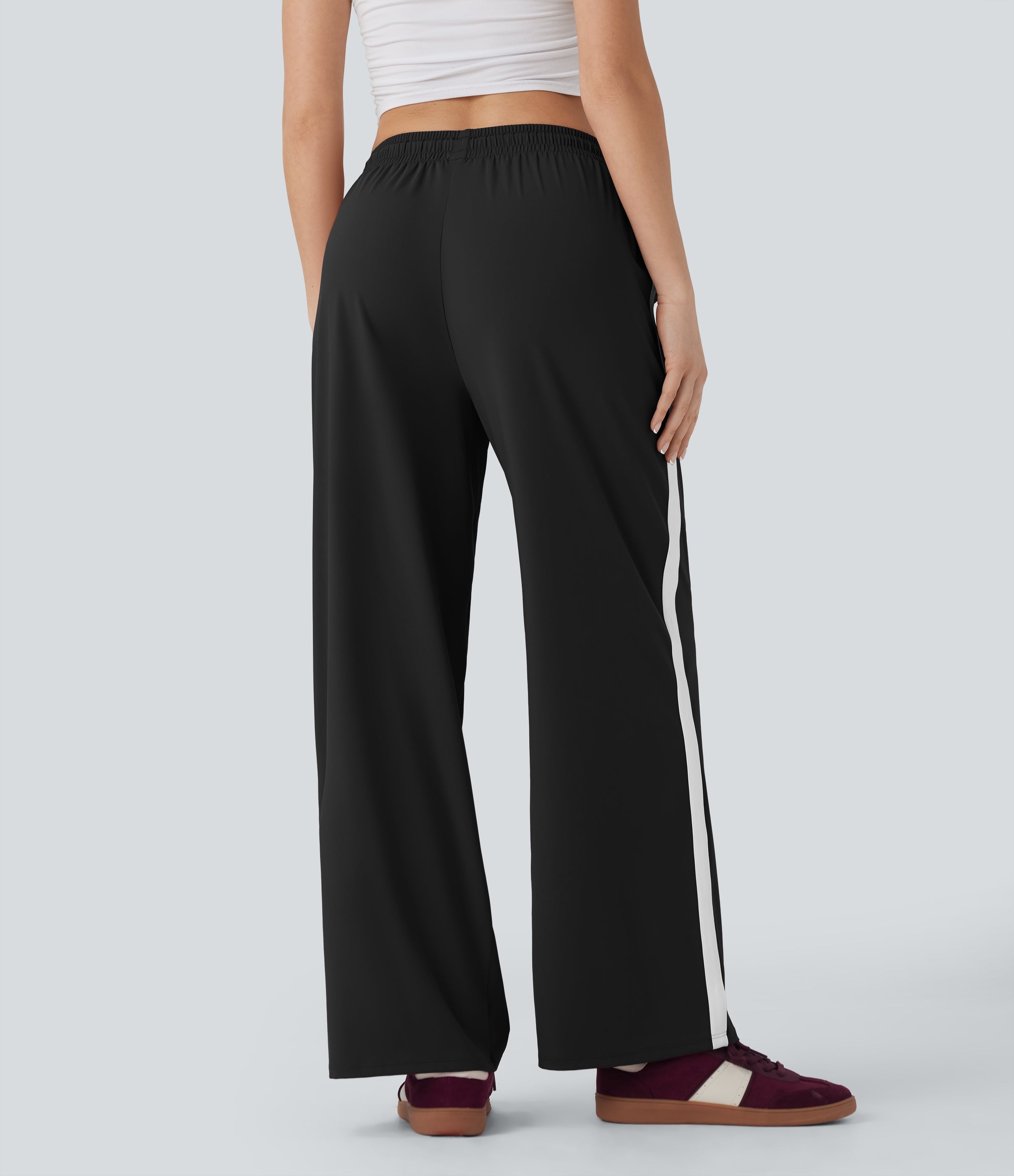 SoftlyZeroTM Airy Low Rise Drawstring Color Block Straight Leg Cool Touch Casual Pants with Pockets-UPF50+