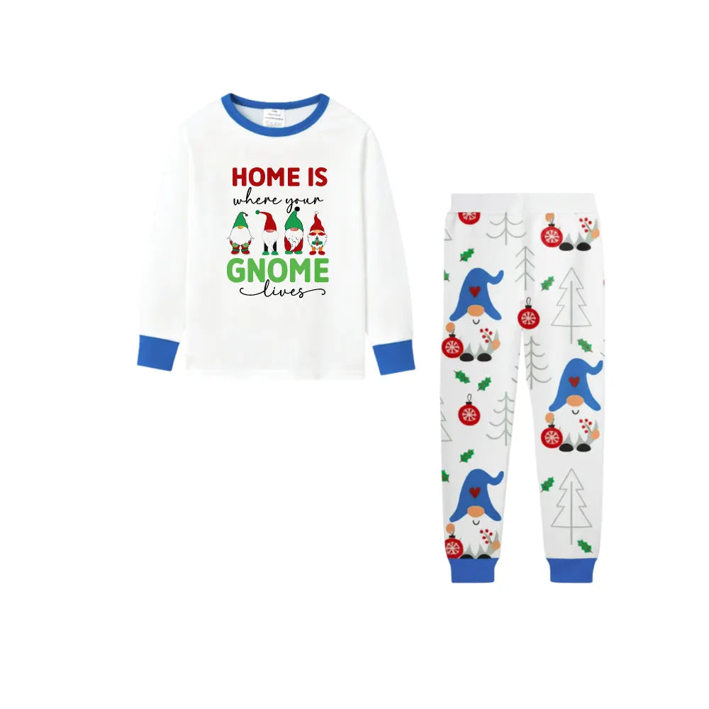 Family Christmas Holiday Blue Pajama Set Including Christmas Gnome Print
