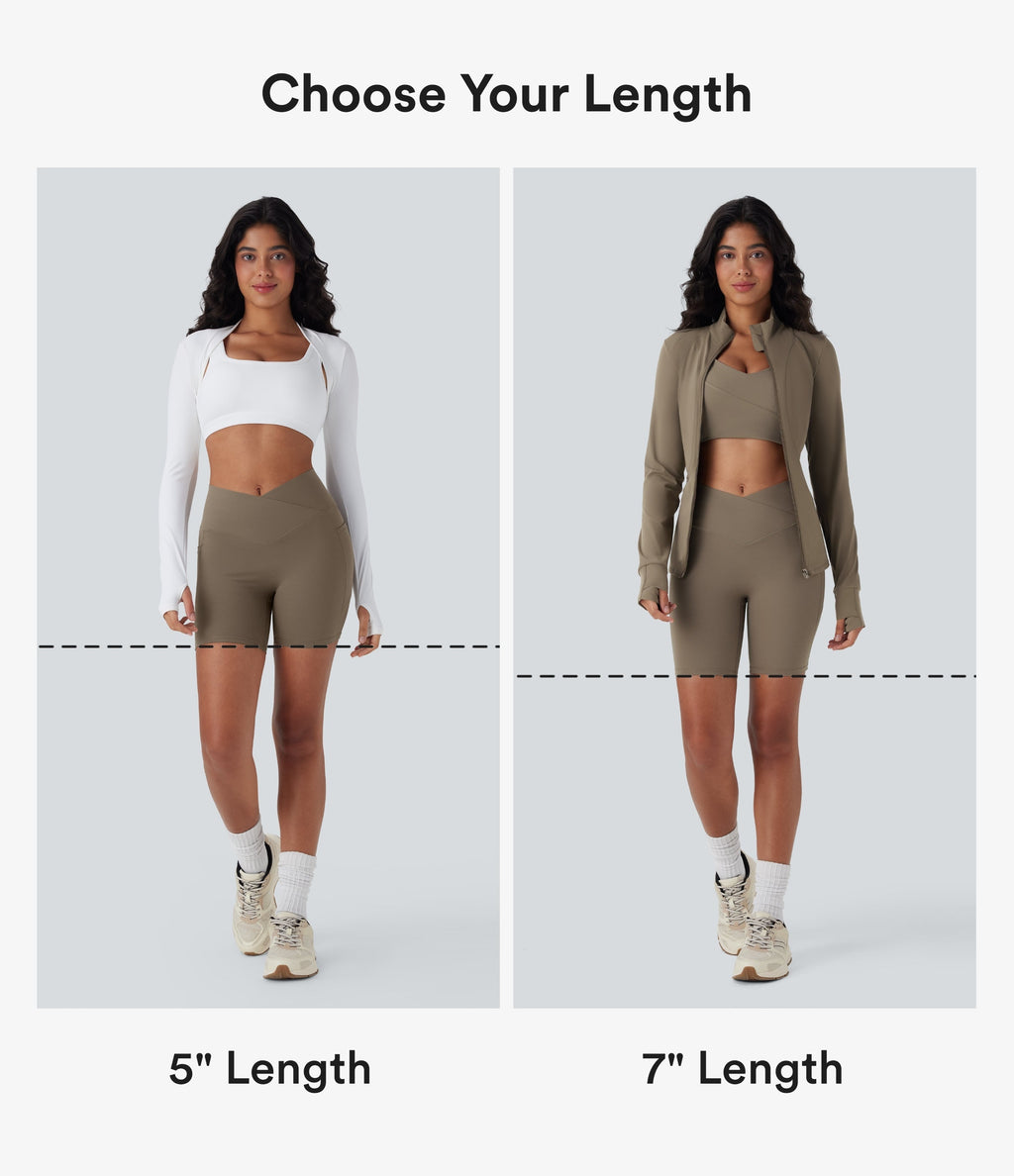 UltraSculptTM High Waisted Crossover Tummy Control Butt Lifting Yoga Biker Shorts 7'' with Pockets