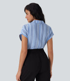 Short Sleeve Stripe Work Linen-Feel Shirt