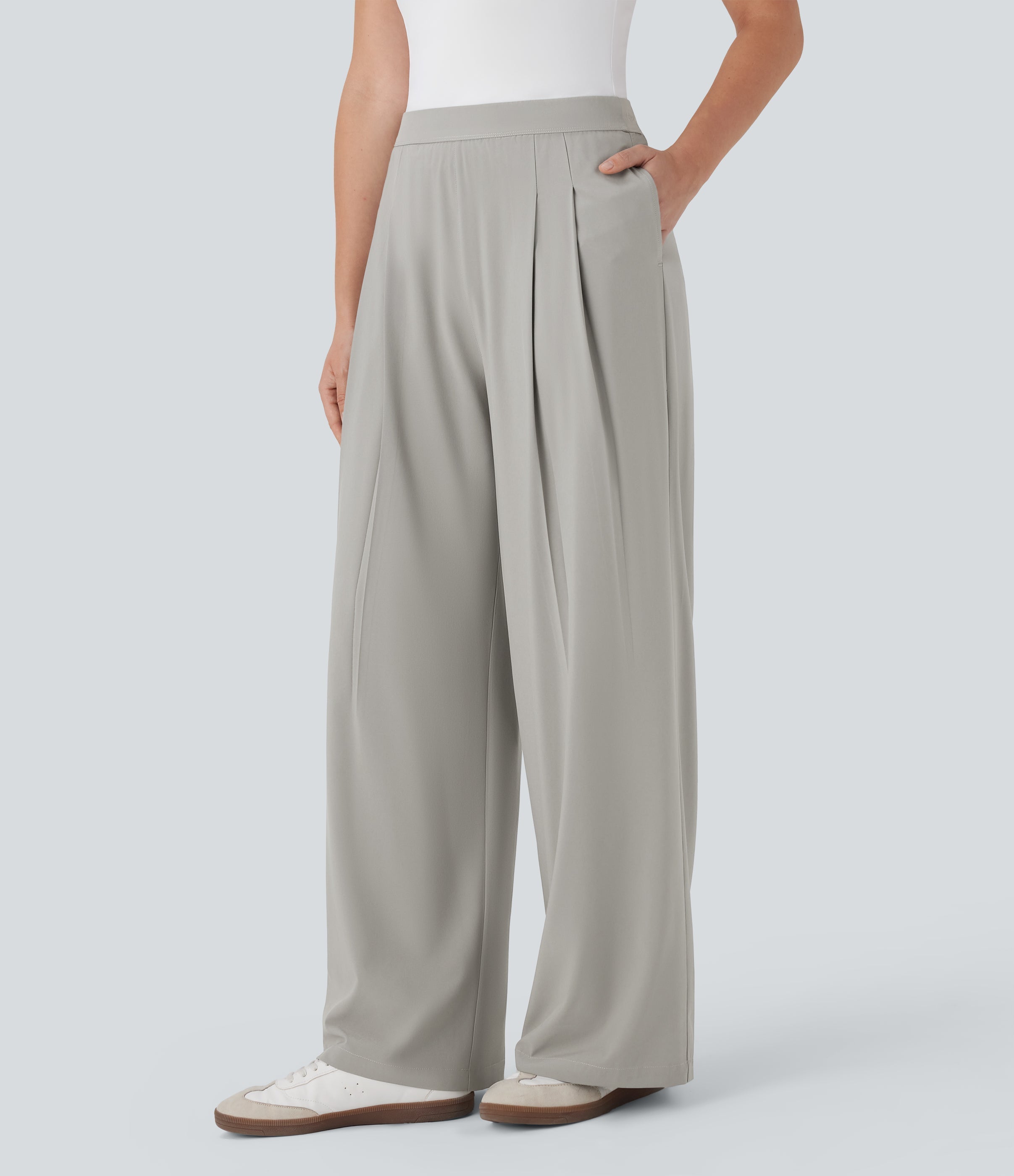 BreezefulTM High Waisted Wide Leg Quick Dry Work Pants with Pockets