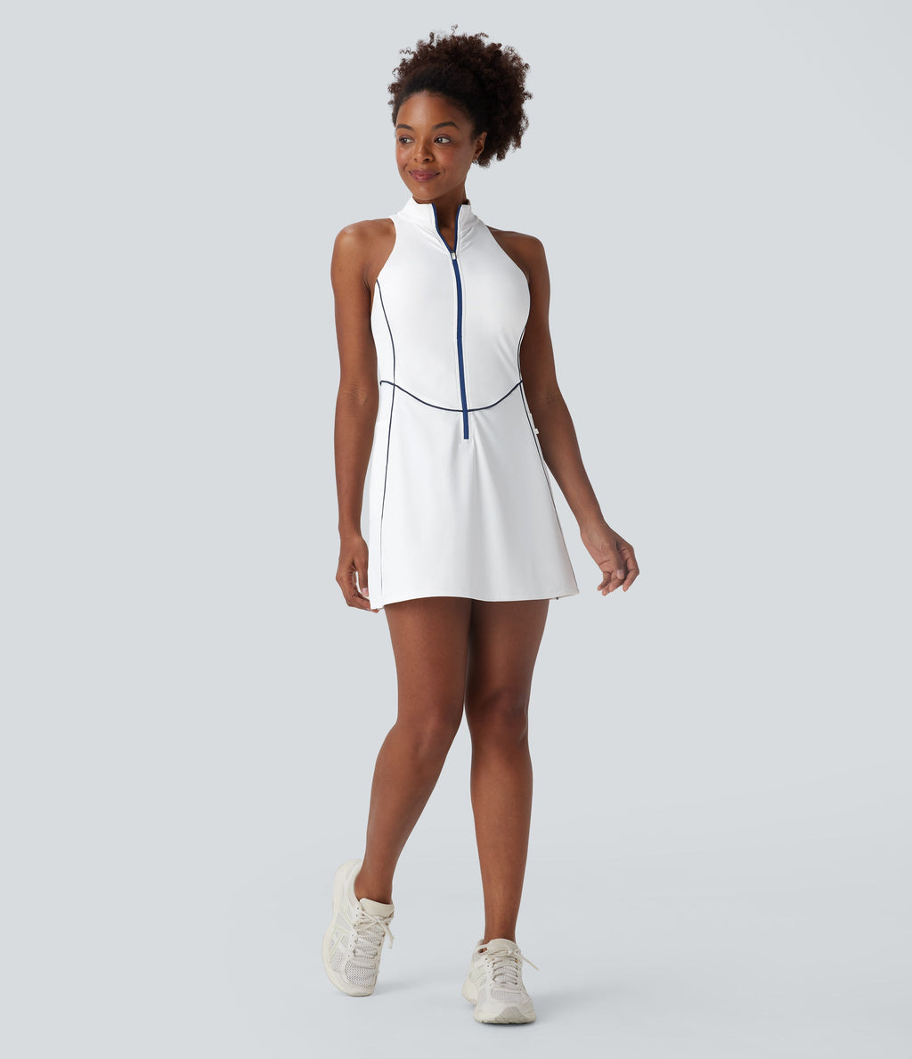 SoftlyZeroTM QuickDry Sleeveless Half Zip Mini Golf Active Dress with Pockets-Golf Tee