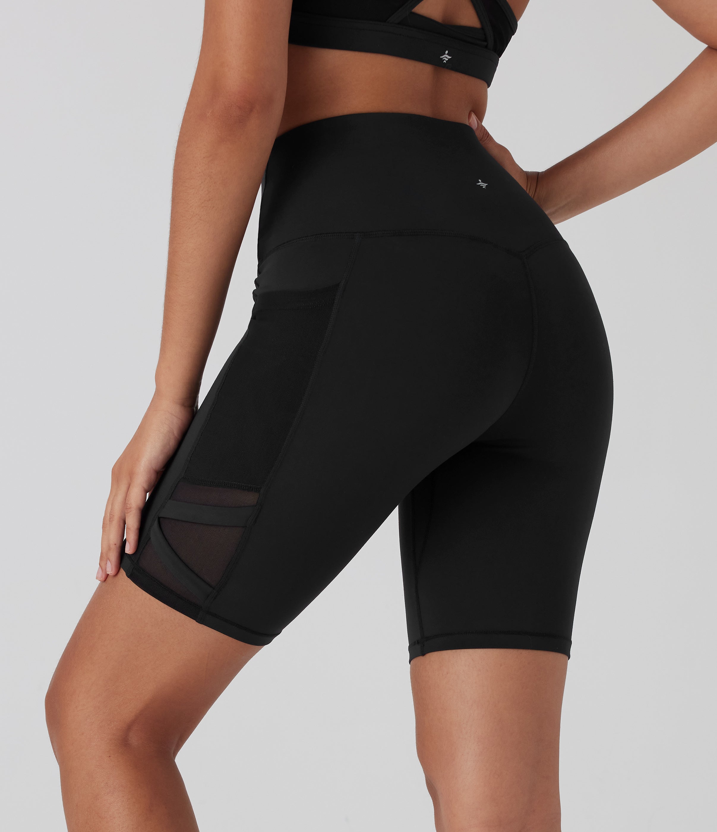 SpeedWaveTM High Waisted Contrast Mesh Quick Dry Yoga Biker Shorts 7'' with Pockets