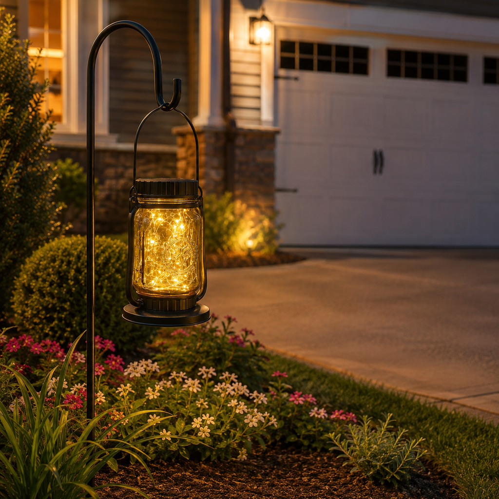 Solar Mason Jar Garden Lantern with Ground Stake – Warm White Outdoor Decorative Light