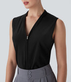 SoftlyZeroTM Airy V Neck Zipper Sleeveless Cool Touch Work Blouse-UPF50+