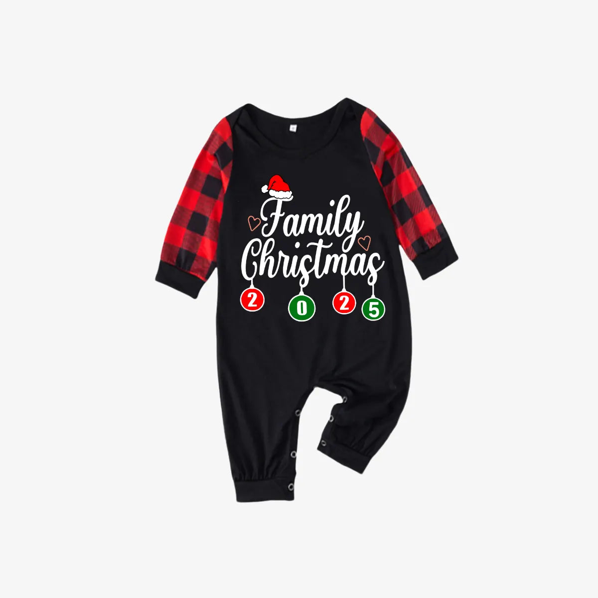 "Family Christmas 2025" Letter Printed Black & Red Plaid Family Matching Black Pajamas