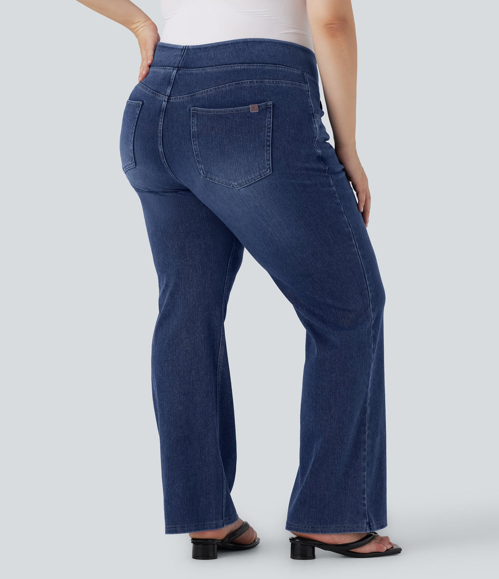FlexTM High Waisted Pockets Washed Casual Bootcut Plus Size Jeans