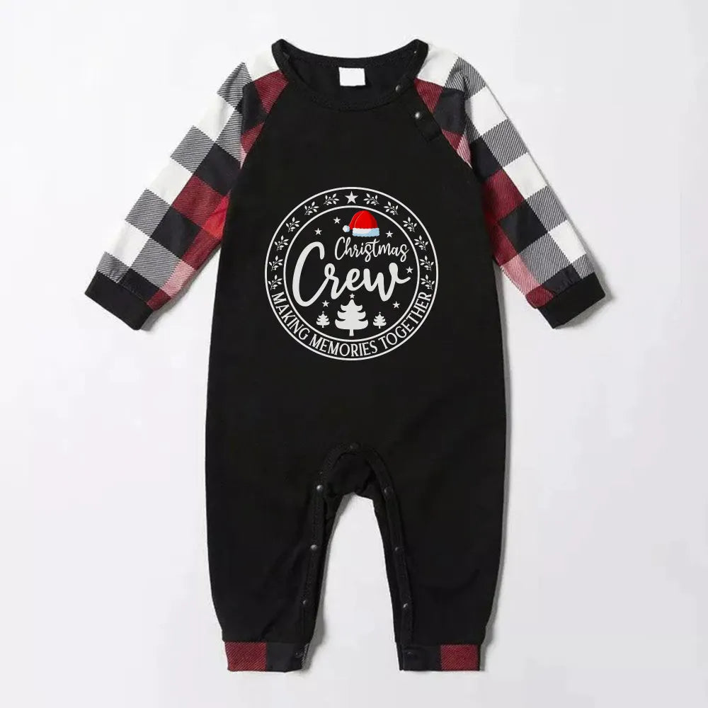 Christmas Family Matching Pajamas-Red and Gray Plaid Pjs set with “Christmas Crew” and Santa Hat Pattern Print