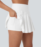 SoftlyZeroTM QuickDry High Waisted Pleated Mini 2-in-1 Skirt with Pocket-Front and Back Wearable