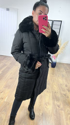 Elexi Black Faux Fur Detail Padded Coat