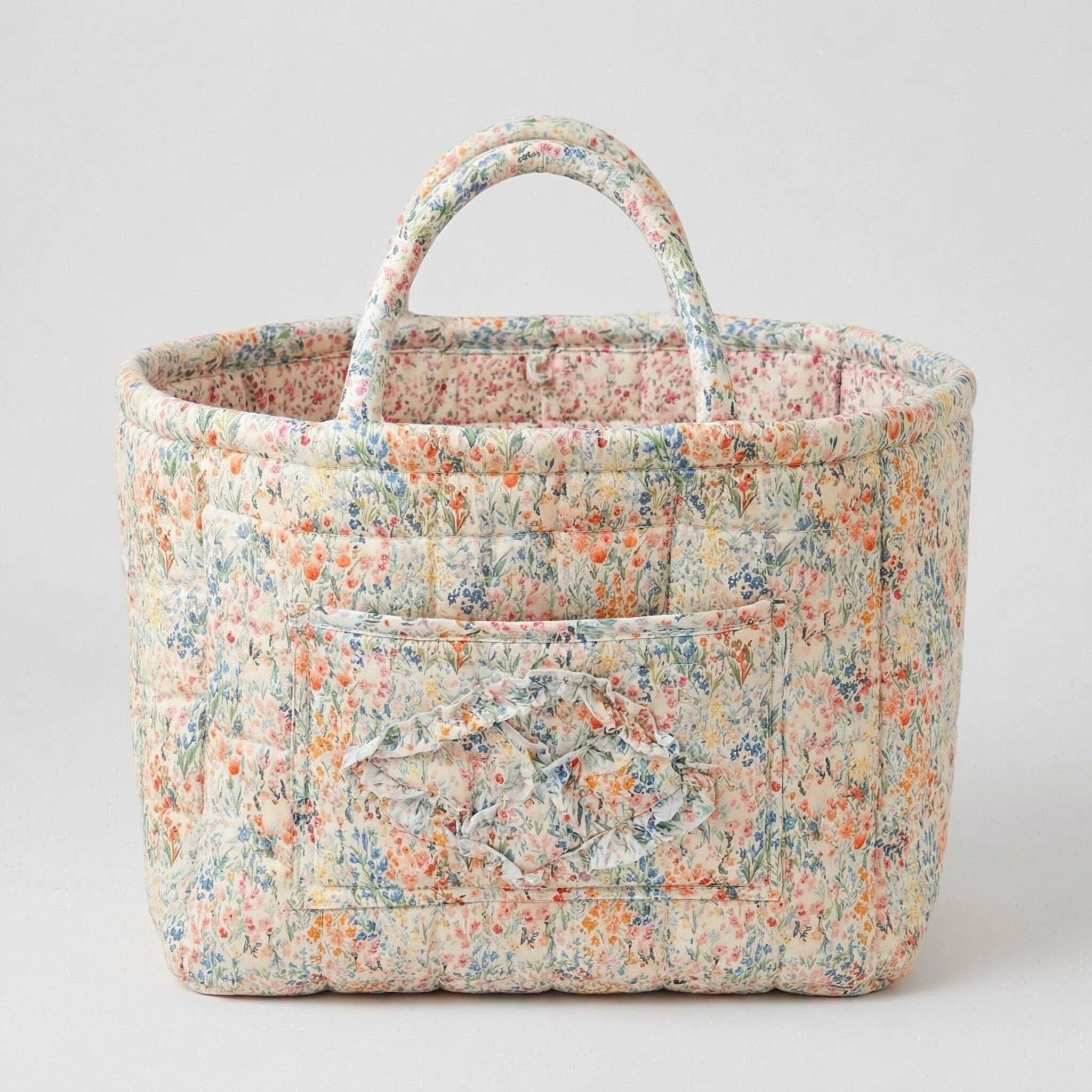 Floral Quilted Cotton Storage Basket