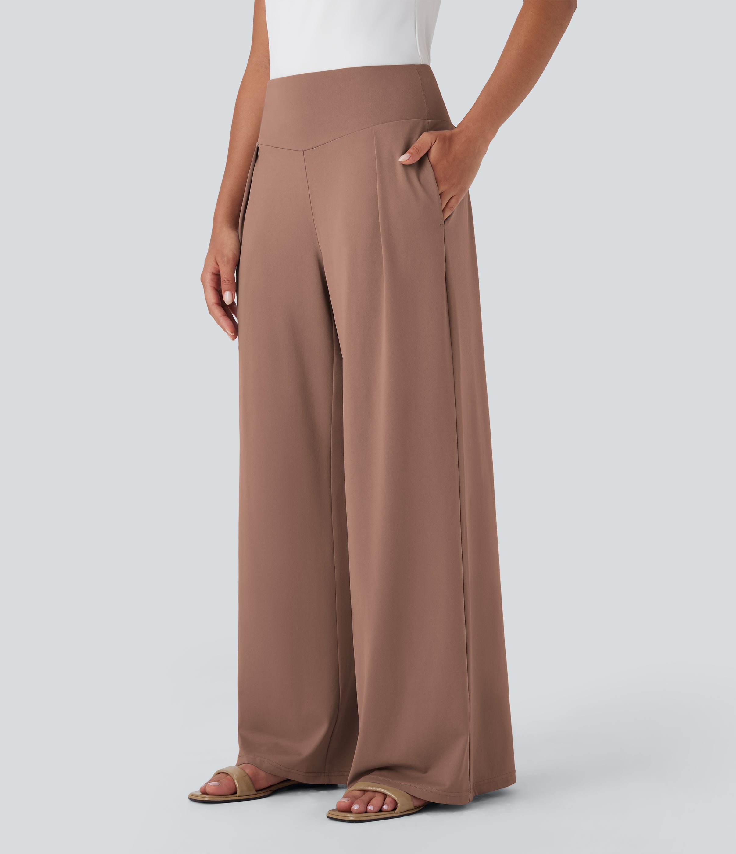 High Waisted Wide Leg Casual Pants with Pockets