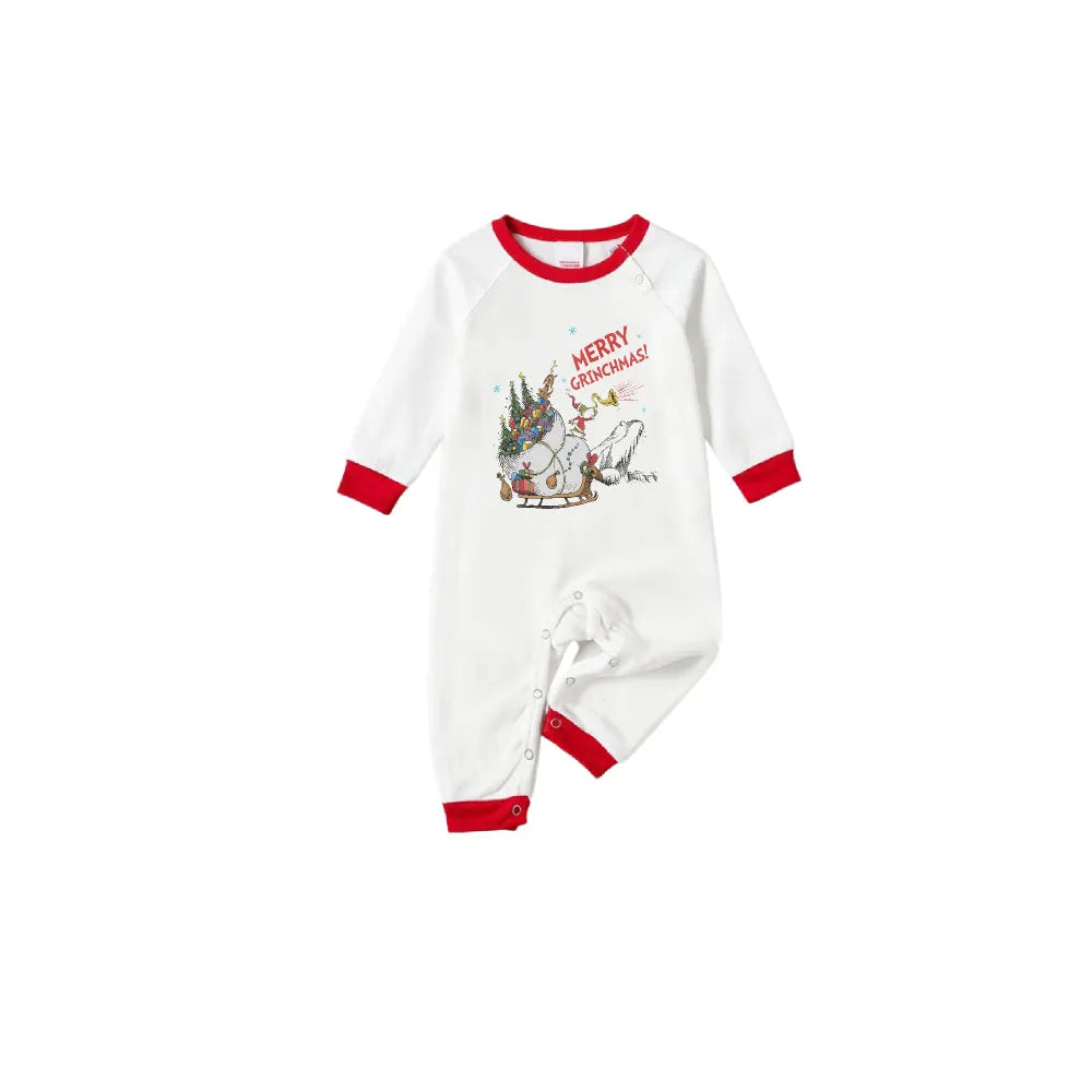 Family Christmas White Pajamas Set With Funny Christmas Character Print