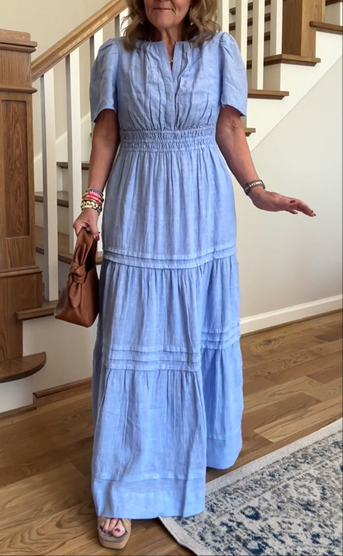 CLEARANCE SALE🔥100%  Linen Tiered Maxi Dress