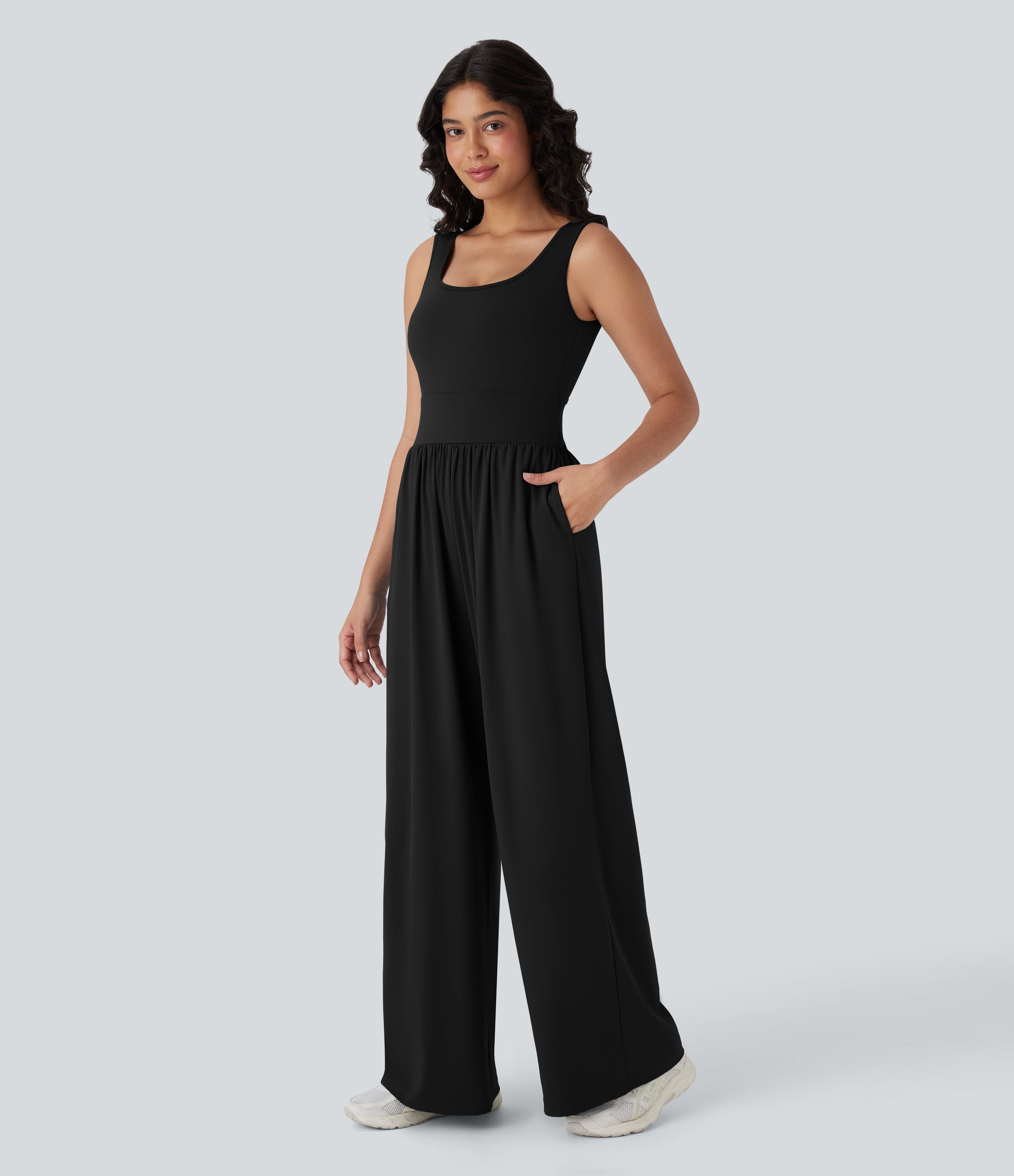 SoftlyZeroTM Airy Wide Leg Cool Touch Yoga Jumpsuit with Pockets-Easy Peezy