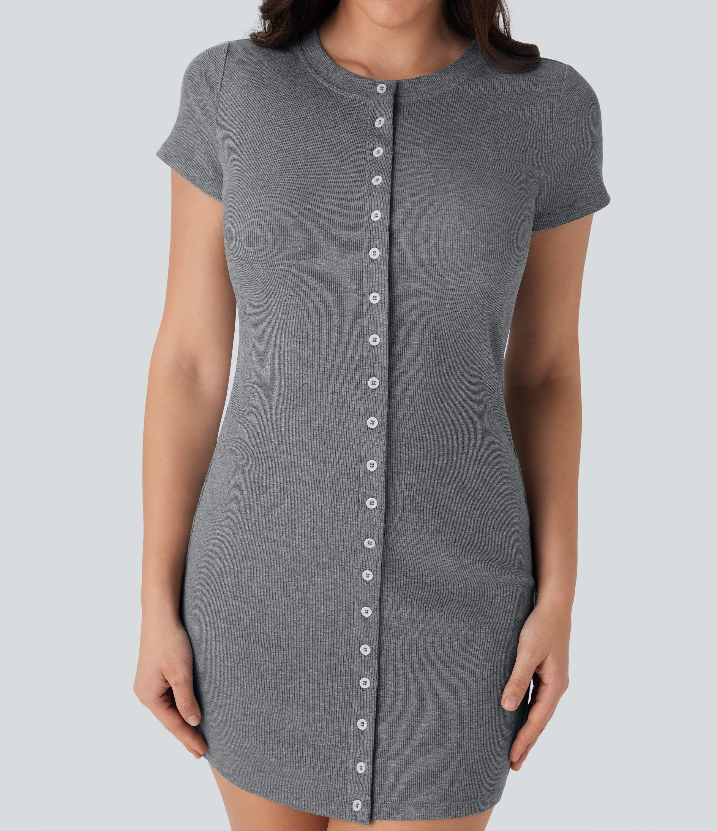 Ribbed Knit Round Neck Mini Casual Dress