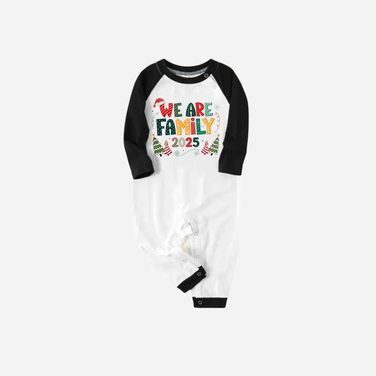 Black Raglan Top Green Plaid Christmas Pajamas Set With "We are Family" Colorful Text Print