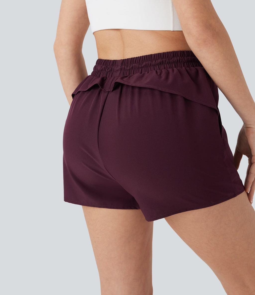 High Waisted Drawstring 2-in-1 Yoga Shorts with Pockets