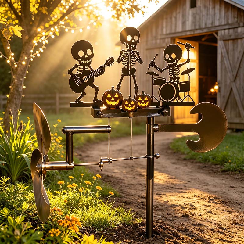 ☠🎃Autumn Skeleton Metal Drummer Kinetic Wind Spinner