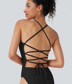 Lace Up One Piece Swimsuit