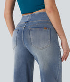 FlexTM SoCinched Mid Rise Tummy Control Casual Baggy Jeans with Pockets