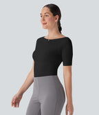 Seamless Flow Smoothing Boat Neck Adjustable Leg Straps Work Bodysuit-Easy Peezy