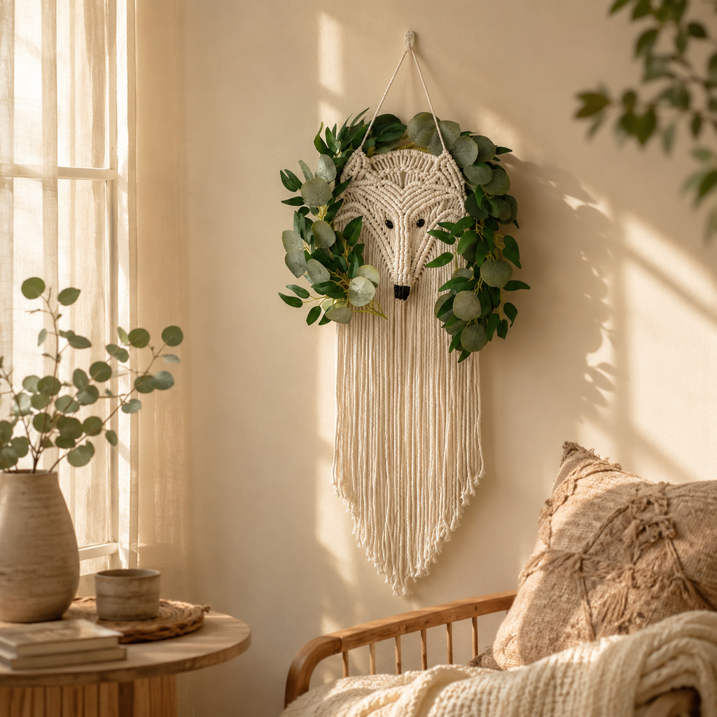 Woodland Fox Macramé Wall Hanging with Greenery