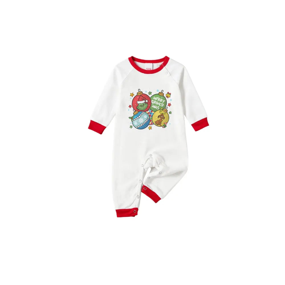 Family Christmas White Pajamas Set With Colorful Christmas Character Print