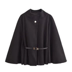 🔥SALE 60% OFF🔥 Women's Winter Fashion Casual Solid Color Waist Strap Cloak Jacket
